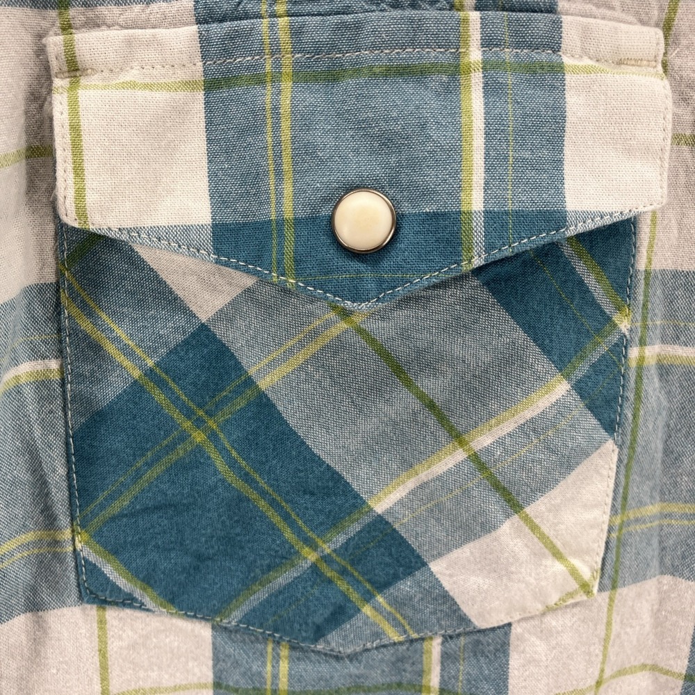 Ariat Harry Retro Fit Short Sleeve Pearl Snap Plaid Shirt Mens Size Large Blue - Picture 8 of 10